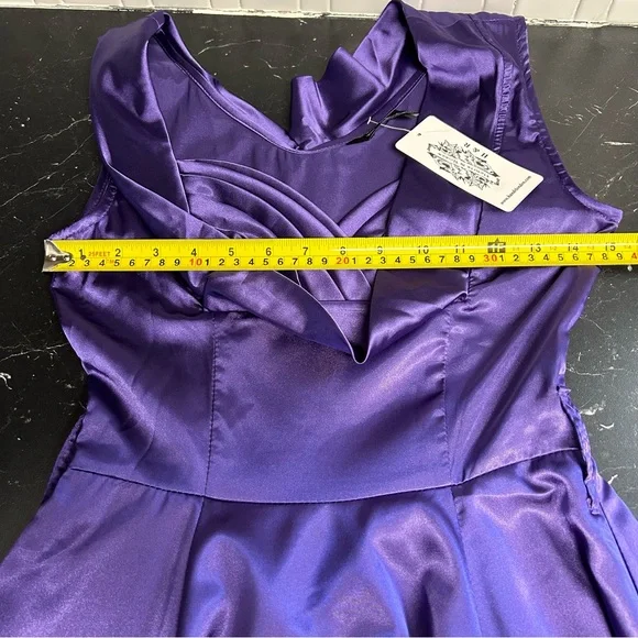 H & R London Purple Satin Retro Pin Up Style Fit Flare Tea Length Dress US 6 - Picture 9 of 15